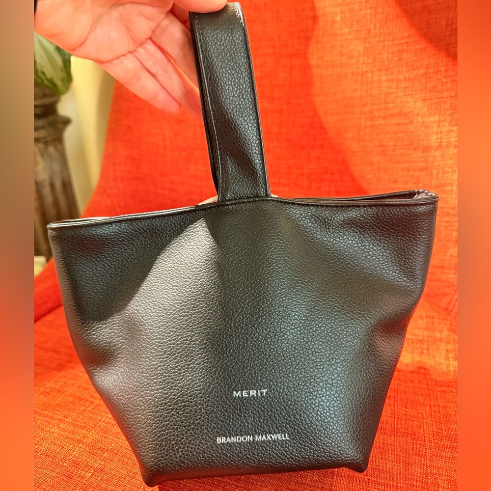 Merit X Brandon Maxwell Black Vegan Leather‎ Mini Bag Handbag Metal Knot - Picture 4 of 12